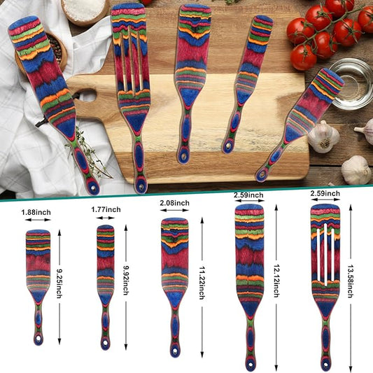 Spurtle Set, Wooden Utensils for Cooking, Kitchen Utensils Set, Pakkawood Kitchen Cooking Utensils Set, Apartment Essentials Wood Serving Spatula spoon, Home & kitchen Gift for Women & Men