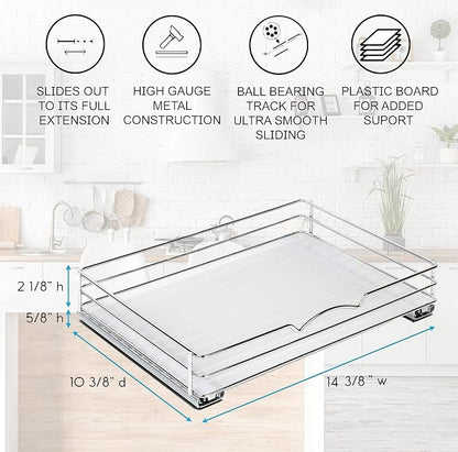 Pull-Out Cabinet Spice Rack Organizer - Slim Slide-Out Storage for Spices, Bottles & Jars, Premium Heavy-Duty Steel, Easy Install for Narrow Kitchen Cabinets - 14 ⅜ W x 10 ⅜ D x 2 ¾ H, Chrome