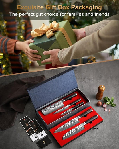 XINZUO Kitchen Cutting Knife Set of 5 Piece,67 Layers Hammered Damascus Blade,Razor Sharp Japanese-Style Chef Knife Set with Pakkawood Handle,Gift Box