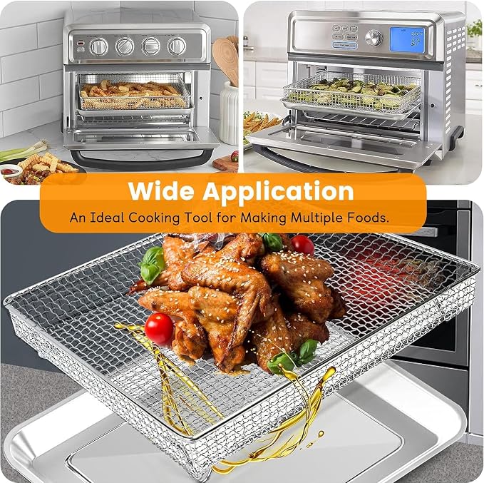 Air Fryer Basket Tray Replacement for Cuisinart TOA-60 TOA-65 TOA-70 Toaster Air Fryer Convection Oven, 12.4 * 11'' Mesh Air Fryer Steel Basket Wire Rack Accessories Parts, Dishwasher Safe