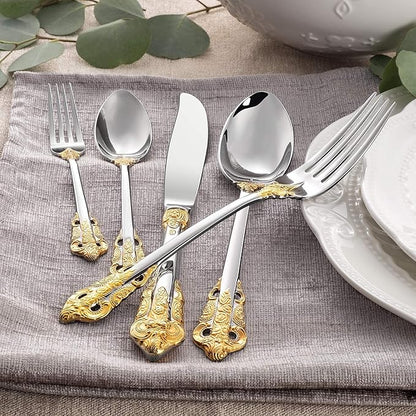 KEAWELL Luxury Dinner Spoon, Set of 4, 18/10 Stainless Steel Tablespoons, Silverware Spoon Set, Mirror Polished, 7.8 Inches (Gold Accent)