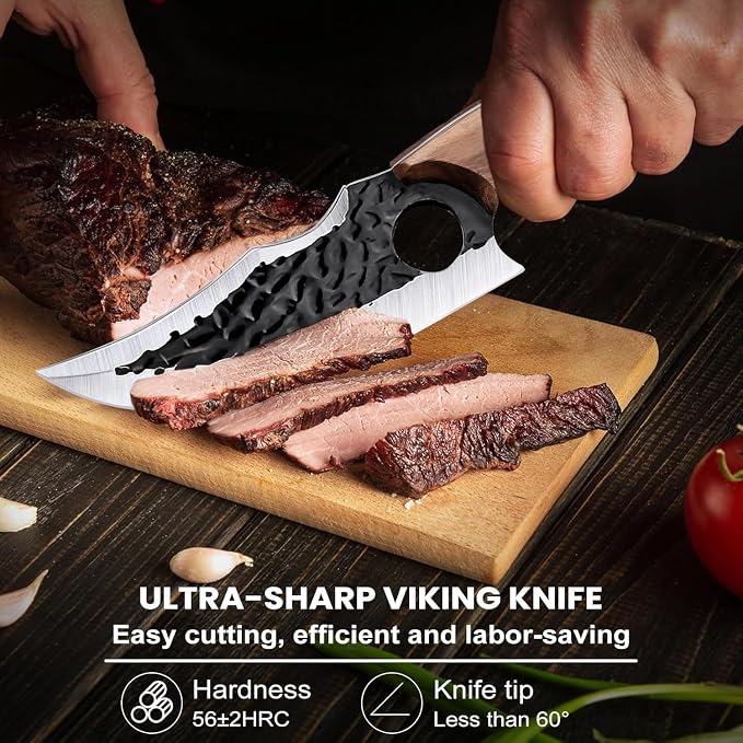 MDHAND Chef Knife - Hand Forged Kitchen Knife, High Carbon Steel Butcher Knife for Meat Cutting, Japanese Chef Knives for Camping, Outdoor, BBQ, Gifts for Men