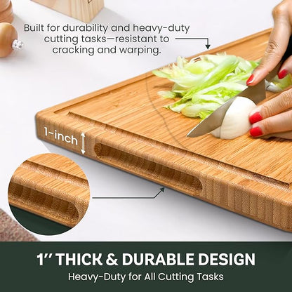 Bamboo Cutting Board for Kitchen - 18" Extra Large Wooden Cutting Board, Heavy Duty Chopping Board with Side Handles, Deep Juice Groove, Reversible Charcuterie & Cheese Board for Meat and Serving