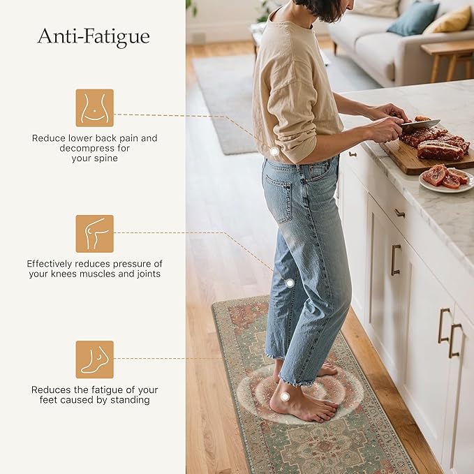 GENIMO Kitchen Mats for Floor 2PCs, Washable Anti Fatigue Mat for Cushioned, 17.3"x59"+17.3"x30", Waterproof Kitchen Rugs, Non Slip Comfort Standing Mat Rug for Home, Sink, Laundry, Multi
