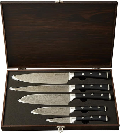 Berghoff Antigua 5Pc Knives With Case German Steel Etched Blade Ergonomically Designed Triple-riveted Handle Sharp & Well Balanced Satin Finish