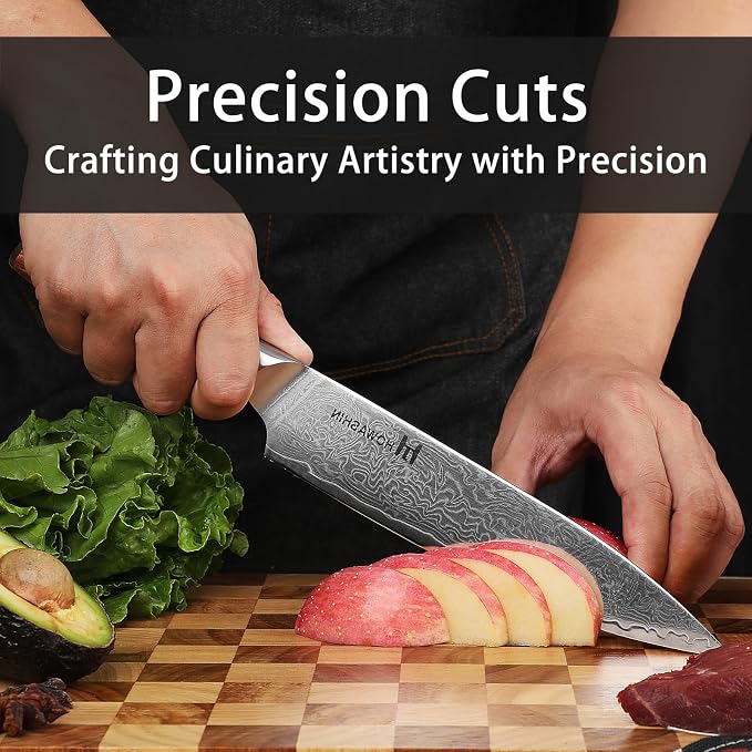 Santoku Knife 6.5 Inch Japanese Steel Damascus Kitchen Knife VG-10 Super Stainless Steel Professional High Carbon Super Sharp Kitchen Cooking Knife, Ergonomic Santos Rose Wooden Handle