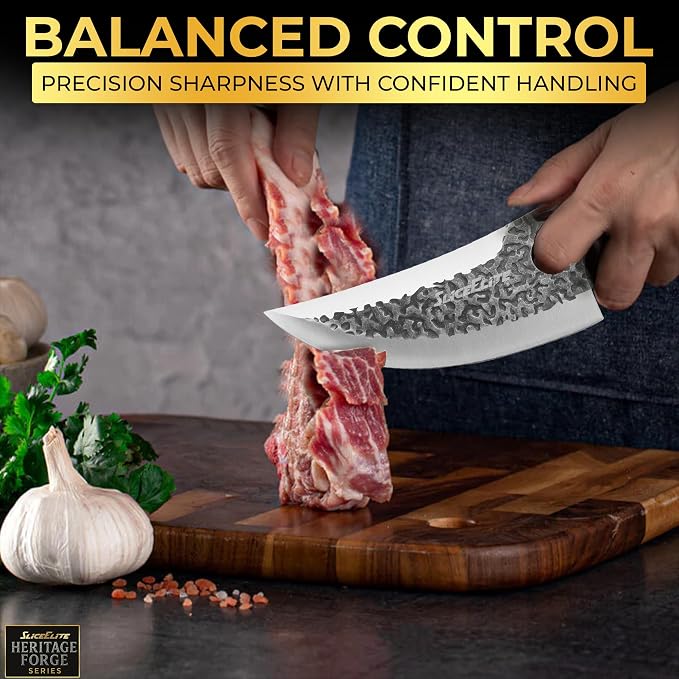 SliceElite Hand-Forged Professional Butcher Knife (3 PC BUTCHER KNIFE SET W/SANDLEWOOD HANDLES)