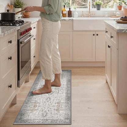 GENIMO Kitchen Rugs Non Slip Washable, 2PCS Kitchen Mats for Floor, Cushioned Standing Mat, Kitchen Runner Rug Floor Mat for Kitchen Decor, Laundry, Sink, Home, 20"x32"+20"x48", Light Taupe Brown