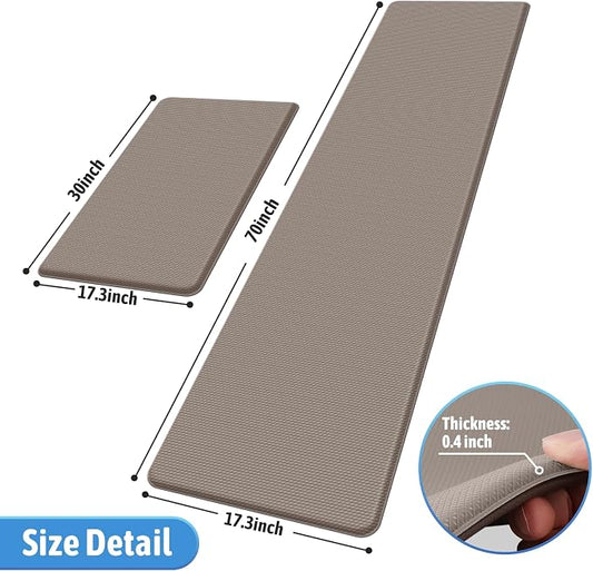 StepLively Kitchen Mat, 2 PCS Kitchen Rugs, Cushioned Kitchen Mats for Floor, Anti Fatigue Kitchen Rug Set, Non-Skid Standing Mat for Kitchen, Office, Sink, 17.3"x30"+17.3"x70", Khaki