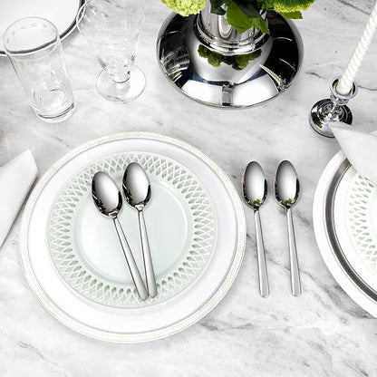 KEAWELL Premium Aline 4-Piece 7.4 inch Spoon Set – 18/10 Stainless Steel Silverware with Mirror Polish, Dishwasher Safe for Table Setting and Entertaining (4, Dinner Spoons)