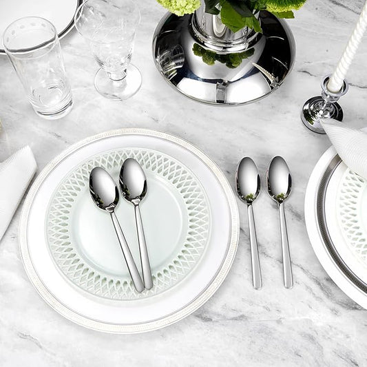 KEAWELL Premium Aline 4-Piece 7.4 inch Spoon Set – 18/10 Stainless Steel Silverware with Mirror Polish, Dishwasher Safe for Table Setting and Entertaining (4, Dinner Spoons)