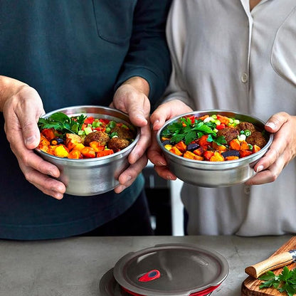 BLACK + BLUM Lunch Bowl - Reusable Meal Prep Containers for Picnic & Camping - Microwavable Stainless Steel Lunch & Dinner Food Storage Box with Leak Proof Lid - Dishwasher & Oven Safe - 650ml