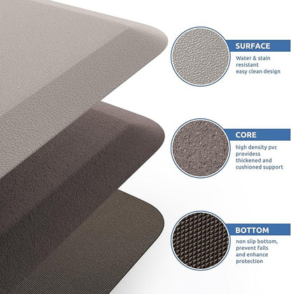 KitchenClouds Kitchen Mat Cushioned Anti Fatigue Kitchen Rug 17.3"x39" Water Resistant Non Slip Kitchen Rugs and Mats Standing Desk Mat Comfort Floor Mats for Kitchen House Sink Office (Khaki)