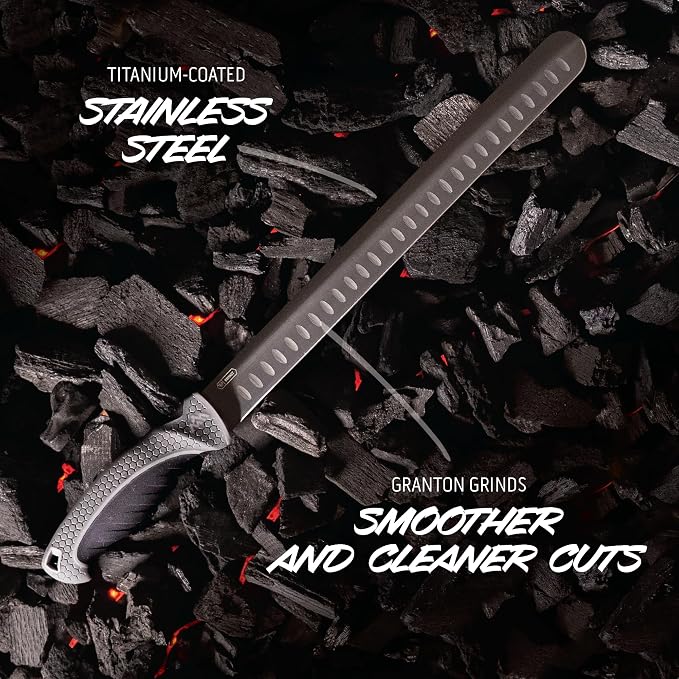 OUTDOOR EDGE ErgoMax Brisket Slicing Knife - Razor Sharp Blade, Premium Titanium-Coated Steel Blades, Ergonomic Handle, Multifunction Carving Knife for Meat Cutting