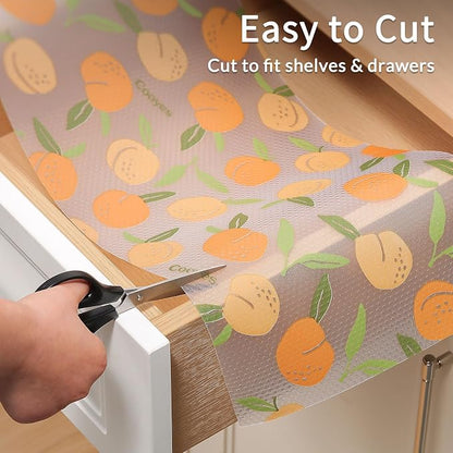 Cooyes Shelf Liner, Non-Adhesive Waterproof Drawer Liner, Durable Easy-to-Cut EVA Shelf Paper for Kitchen Cabinets, Refrigerator, Cupboard, and Dresser (17.5 Inch W x 120 Inch L, Peaches)