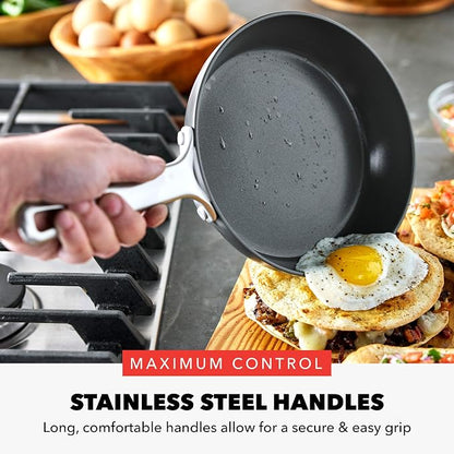 GreenPan x Bobby Flay Hard Anodized Nonstick 10 Piece Cookware Set, PFAS-Free Ceramic Pots & Pans, Induction Suitable, Frypans, Saucepans Saute, Stockpot, Glass Lids, Dishwasher & Oven Safe, Black