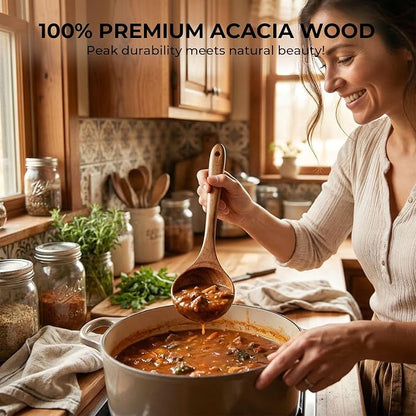 HAKSEN Wooden Spoons for Cooking, 10PCS Natural Acacia Wood Kitchen Utensils Set, Wooden Utensil Set for Nonstick Cookware, Smooth Finish, Sturdy & Durable