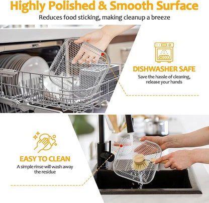 TeamFar Square Air Fryer Rack, 7.72" Stainless Steel Stackable Air Fryer Basket Accessories for Frying Roasting Baking, 3pcs Dehydrator Rack with Silicone Feet & Clip, Oven & Dishwasher Safe