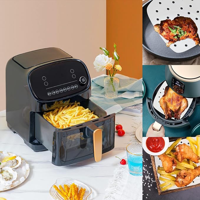 HOFHTD Air Fryer Liners, 200Pcs Disposable Square Liners, Perforated Sheets for Baking, Air Fryer & Bamboo Steaming Basket (White)