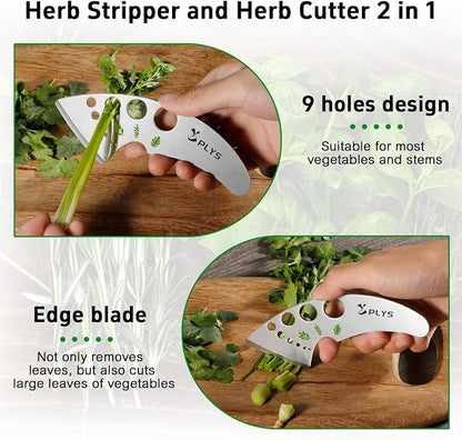 Plys Herb Stripper Tool for Basil - Stainless Steel Kitchen Herb Cutter 9 Holes, Unique Chef Tools for Kale, Chard, Collard Greens, Rosemary, Thyme, Parsley, 2026 Professional Kitchen Gadgets
