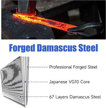 Sunnecko Damascus Knives Set,Japanese VG10 Core Steel Damascus 3PCS Chef Knife Set,Professional Razor Sharp Kitchen Knives Set with Knife Sharpner