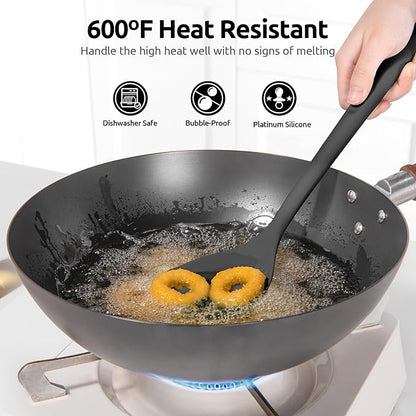 U-Taste 600ºF Heat Resistant Wok Spatula: 13.76" Long, 3.63" Wide Silicone Cooking Utensils with Flexible Edge & Sturdy Core, for Kitchen Stir Fry, Serving, Scoop, Non-Stick Pan, Carbon Steel (Black)