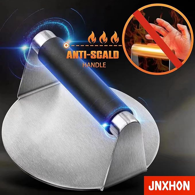 5.5inches 304Stainless Steel Burger Press, Round Burger Smasher ，Hamburger Press for Griddle, Ground Steak Press，Smash Burger Press with Anti-Scald Handle