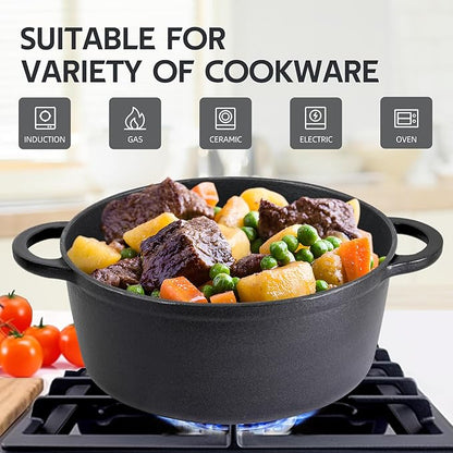 4 Quart Dutch Oven Enameled Cast Iron with Lid - Big Dual Handles - Oven Safe up to 500°F - Classic Round Pot for Versatile Cooking Matte Black(No Enameled