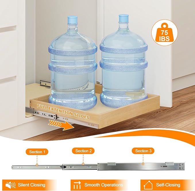 Pull Out Cabinet Organizer, 26" W x 21" D | Soft Close, Heavy Duty Slides, Wood Slide Out Drawers, For Kitchen Cabinets