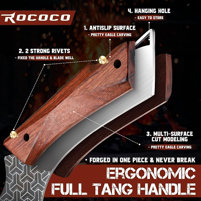 ROCOCO Butcher Meat Cleaver Knife - Boning Knife with Sheath for Kitchen Camping BBQ Birthday Thanksgiving 8.8"