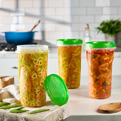 PLASTICPRO 6 Pack Twist Cap Food Storage Containers with Green Screw on Lid- 48 oz Reusable Meal Prep Containers - Large Freezer Containers Microwave Safe Green Plastic Food Storage