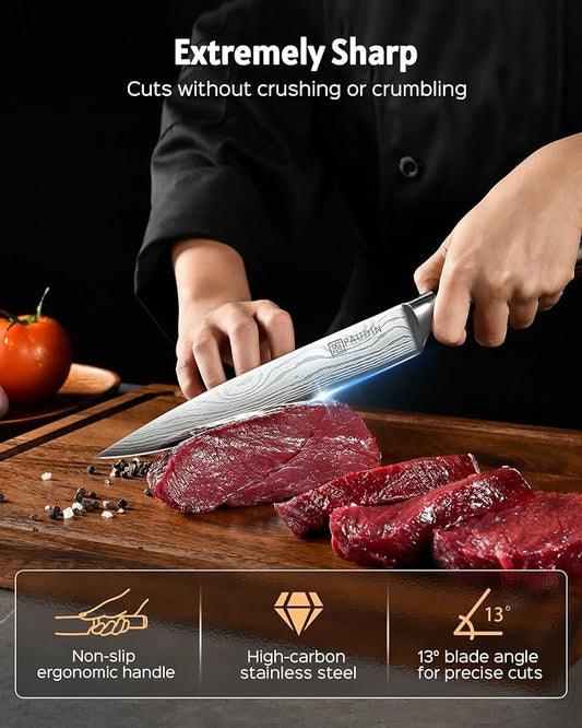 PAUDIN Carving Knife 8 inch, Ultra Sharp Brisket Slicing Knives, Premium Meat Cutting Knives German Stainless Steel, BBQ Knife with Ergonomic Handle, for Slicing Roast, Meats and Vegetables