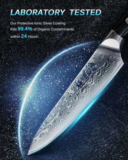 KYOKU Gin Series 5" Utility Kitchen Knife, Japanese Style VG10 Damascus Stainless Steel Knife with Silver Ion Blade G10 Handle Mosaic Pin, All Purpose Professional for Meat Veg and Fruit