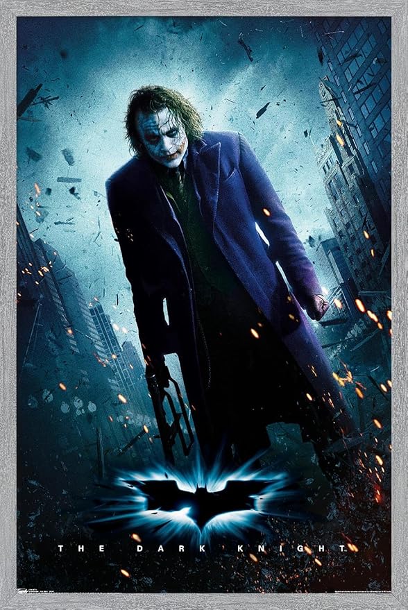 DC Comics Movie The Dark Knight - The Joker - One Sheet Wall Poster, 34L" x 22.4W", Gray Framed Version