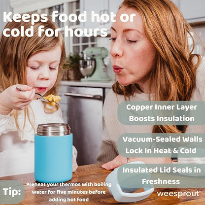 WeeSprout Insulated Stainless Steel Lunch Thermos, Soup Bottle for Hot & Cold Foods, 12 oz Jar for Children, Kid-Friendly Handle, Leakproof Container, Termos Para Comida Caliente (Black)