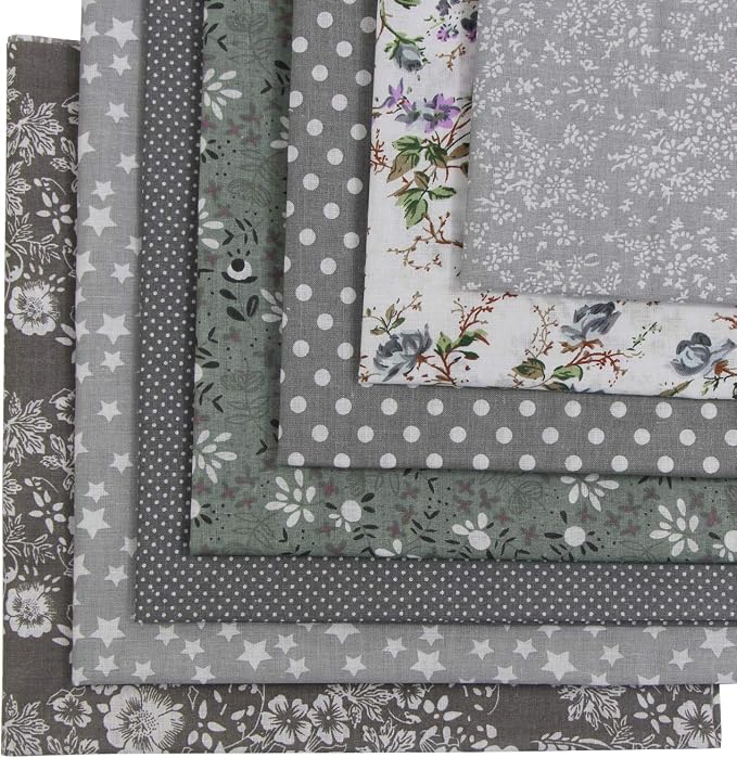 aufodara 7pcs 20” x 20” Cotton Fabric Squares Patchwork Bundle Making Supplies Quilting Weight 120 g/m² for Sewing Quilt DIY Artcraft Handwork (Grey)