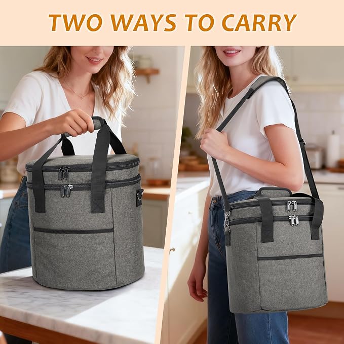 LUXJA Oval Insulated Slow Cooker Carrying Bag Compatible with 3 Quart Crock-Pot, Double Layer Carrier Bag with Lid Straps for 3 Quart Slow Cooker (Bag Only), Gray