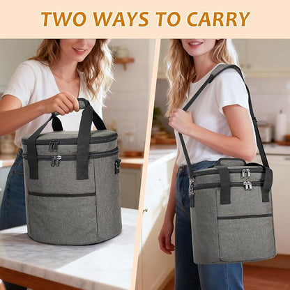 LUXJA Oval Insulated Slow Cooker Carrying Bag Compatible with 3 Quart Crock-Pot, Double Layer Carrier Bag with Lid Straps for 3 Quart Slow Cooker (Bag Only), Gray