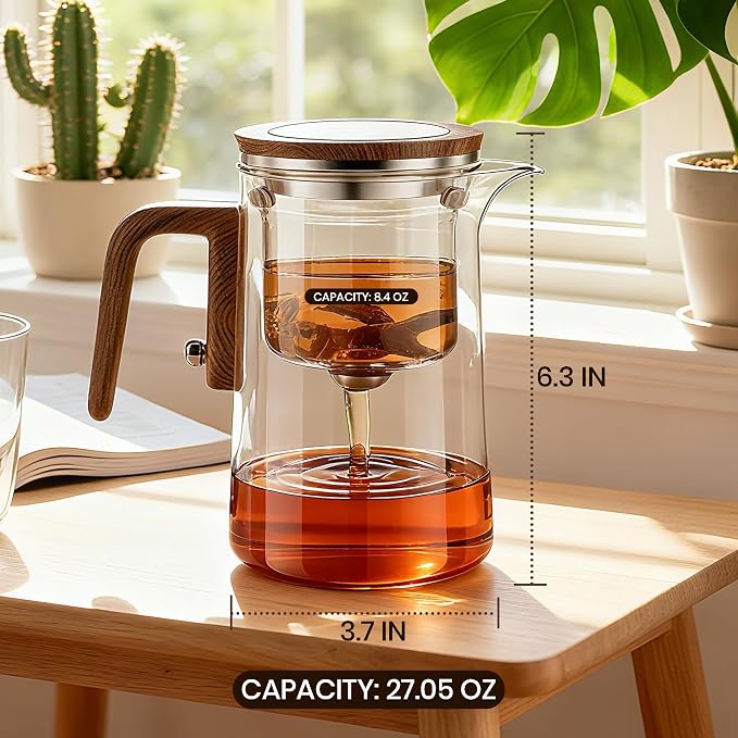 MACTANO Enchant Series Glass Magic Teapot with Magnetic Infuser, Modern Personal Tea Pot for Loose Leaf Tea Visual Brewing Easy Clean - 27.05 oz