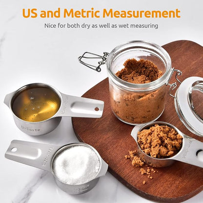 Measuring Cups: U-Taste 18/8 Stainless Steel Measuring Cups Set of 7-Piece: 1/8 Cup, 1/4 Cup, 1/3 Cup, 1/2 Cup, 2/3 Cup, 3/4 Cup, 1 Cup Dry and Liquid Ingredients