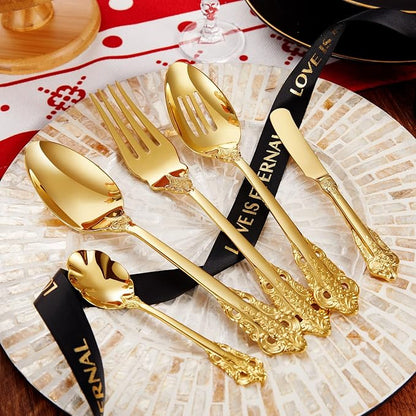 KEAWELL Gorgeous 5-Piece 18/10 Stainless Steel Hostess Serving Utensil Set, Dishwasher Safe (Gold)