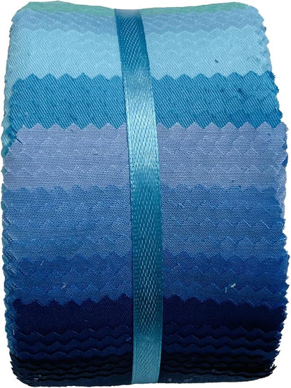 40 Strip Jelly Roll Fabric Strips for Sewing, 100% Cotton for Quilting Crafting, Precut Bundles-2.5" x 44" Blue Solid Color Fabric