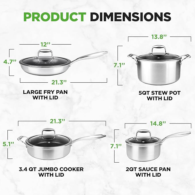 NutriChef 8-Piece Triply Cookware Set Stainless Steel - Triply Kitchenware Pots & Pans Set Kitchen Cookware, Non-Stick Coating - Sauce Pot, Stew Pot, Cooking Pot, Frying Pan, Lids - NC3PLY8Z