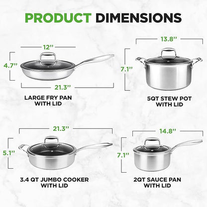 NutriChef 8-Piece Triply Cookware Set Stainless Steel - Triply Kitchenware Pots & Pans Set Kitchen Cookware, Non-Stick Coating - Sauce Pot, Stew Pot, Cooking Pot, Frying Pan, Lids - NC3PLY8Z