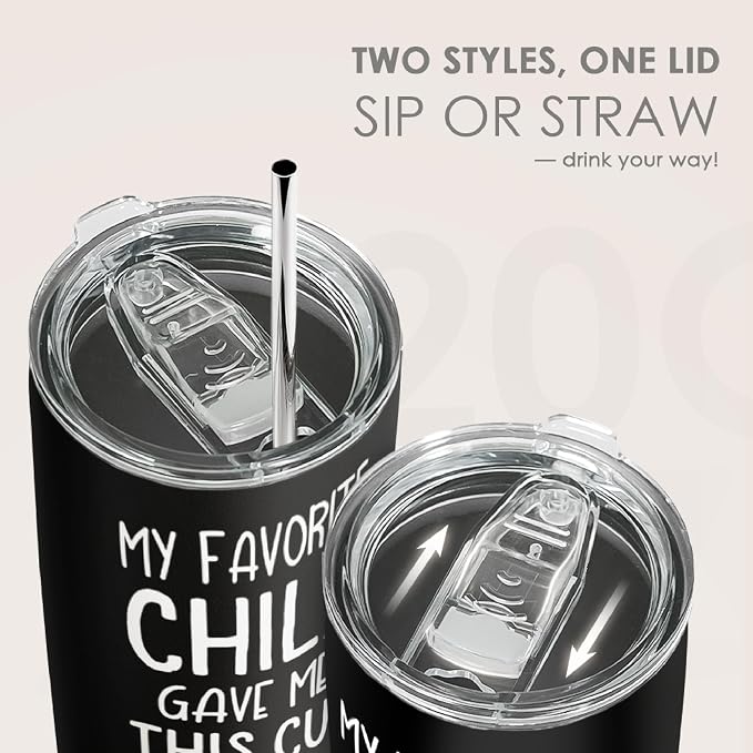 SANDJEST 20oz Insulated Stainless Steel Tumbler for Dad, Funny My Favorite Child Gave Me This Cup Travel Mug from Daughter Son, Christmas Father's Day