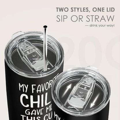 SANDJEST 20oz Insulated Stainless Steel Tumbler for Dad, Funny My Favorite Child Gave Me This Cup Travel Mug from Daughter Son, Christmas Father's Day