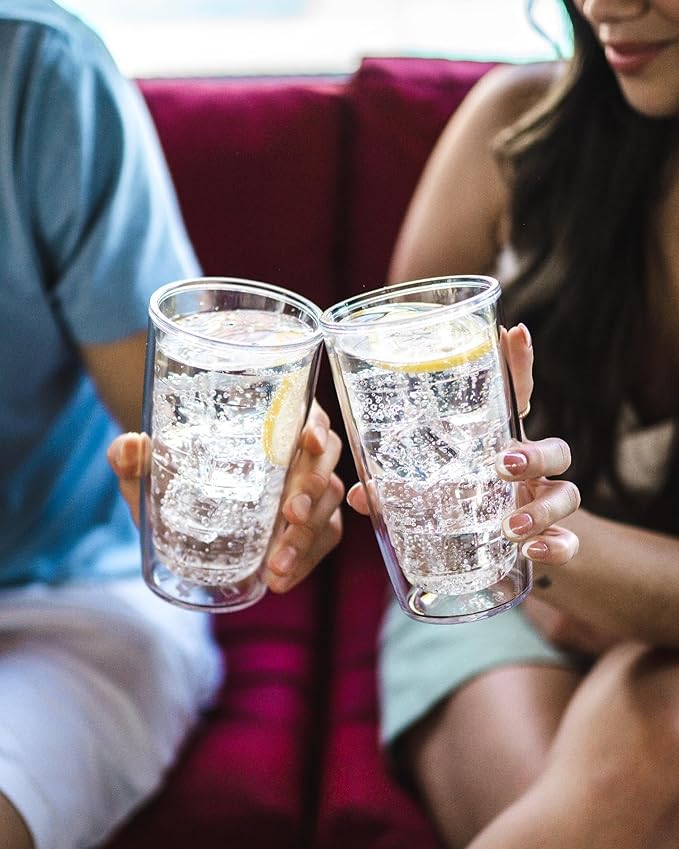 Tervis Clear & Colorful Tabletop Made in USA Double Walled Insulated Tumbler Travel Cup Keeps Drinks Cold & Hot, 16oz, Pink Sand