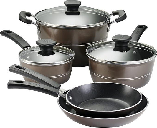 Tramontina Sicilia 8-Piece Non Stick Cookware Set with Glass Lids, Aluminum Nonstick Pots and Pans Kitchen Set (Hazelnut)