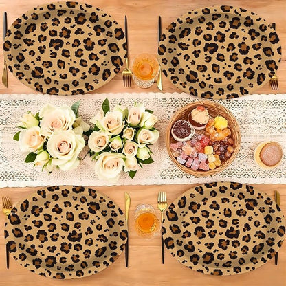 50Pcs Cheetah Print Oval Paper Plates 10" x 12" Large Disposable Heavy Duty Brown Leopard Print Paper Platter Safari Animal Leopard Dessert Plate for Cheetah Birthday Baby Shower Party Decorations