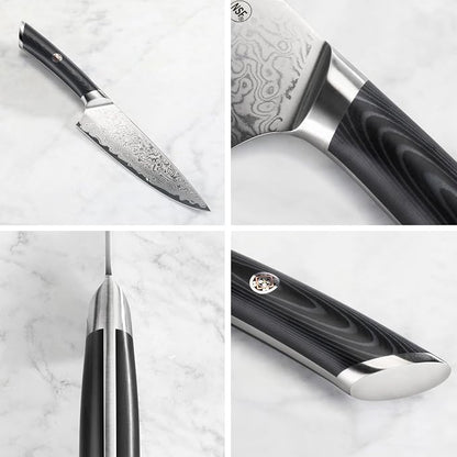 Cangshan KURO Series 6-Inch Chef's Knife with Sheath, High Carbon X-7 Damascus Steel, 504272